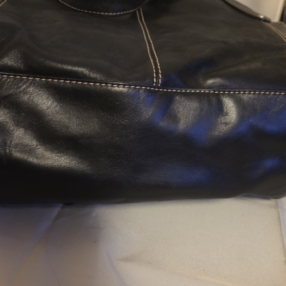 Fossil Genuine Leather Black Tote Bag Large Classic Shoulder Work Bag Key Charm - Picture 7 of 14